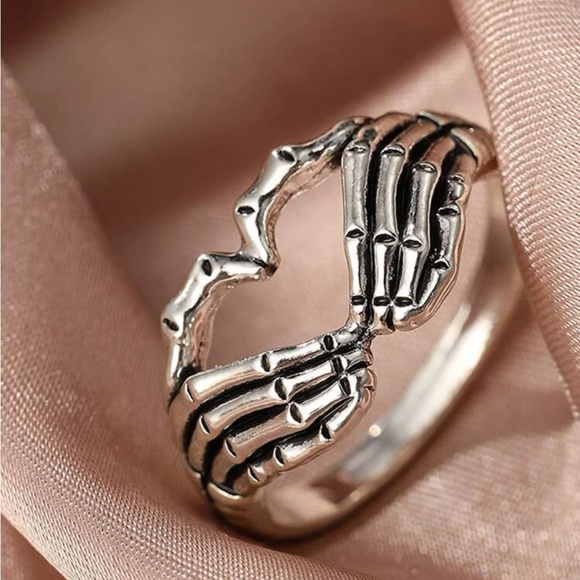 Silver Skeleton Hands Ring - Picture 2 of 6